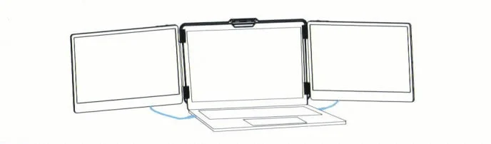 15.6" Triple Screen Extender 1 connect Macsecor S2 tri screen to laptop by Type C cables