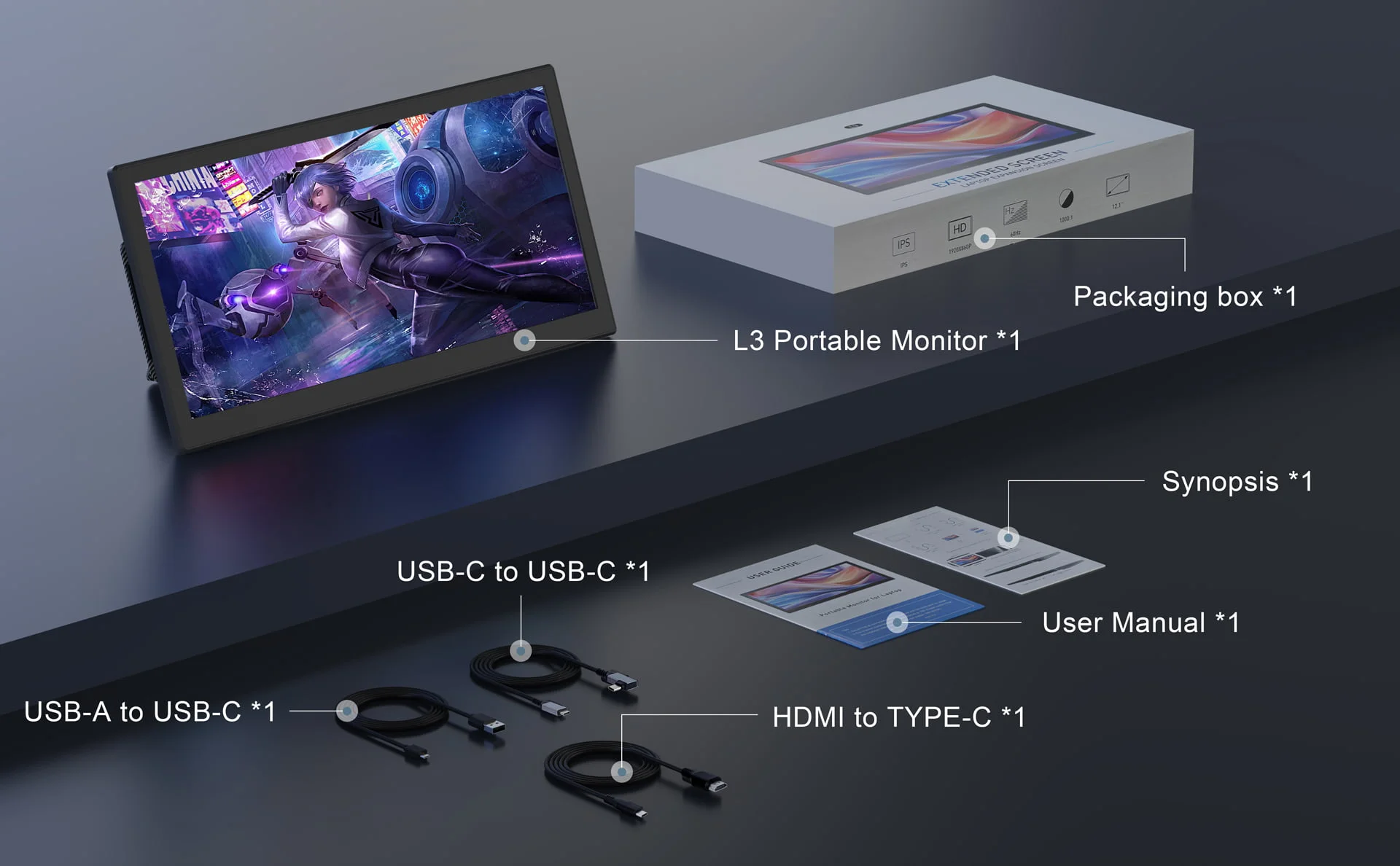 12.1 Inch Portable Monitor 9 Macsecor 12 inch portable monitor L3 bundle contains host USB hdmi cables user guide set up synopsis and packaging