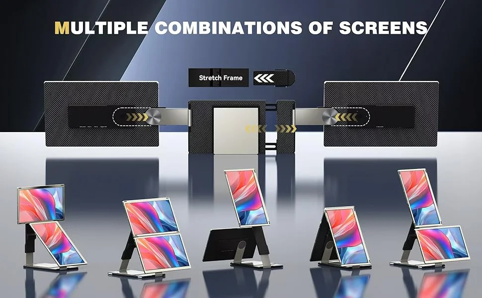 15.6" Triple Screen Extender 3 Multiple Combination Modes of Macsecor S6 Triple Monitor in Stacked Side by Side Detached Folded Portrait